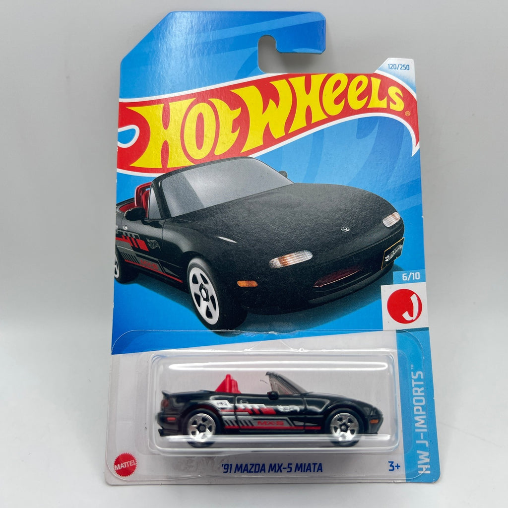 Hot Wheels 91 Mazda MX-5 Miata 120/250 J-Imports 6/10 Black 1:64