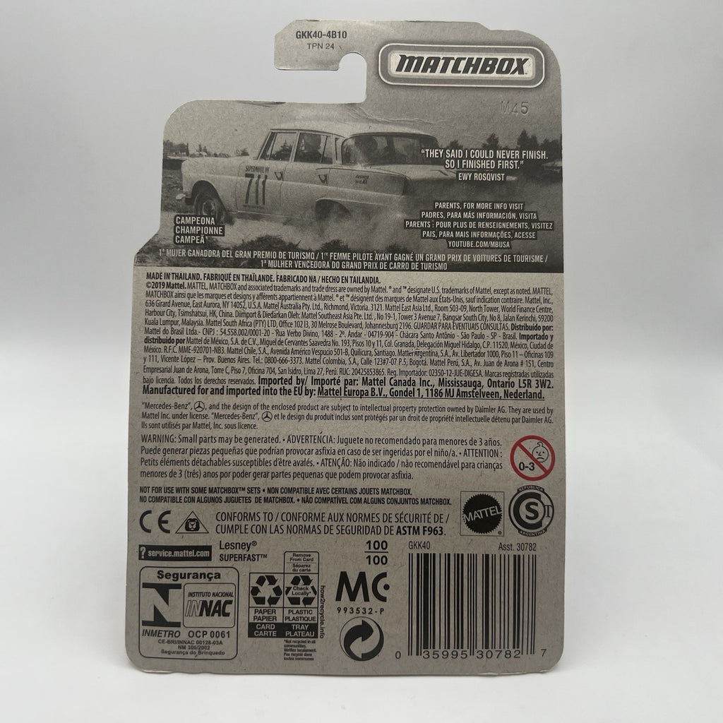 Matchbox Cars '62 Mercades-Benz 200 SE Sedan 1st Female Champion Ewy Rosqvist