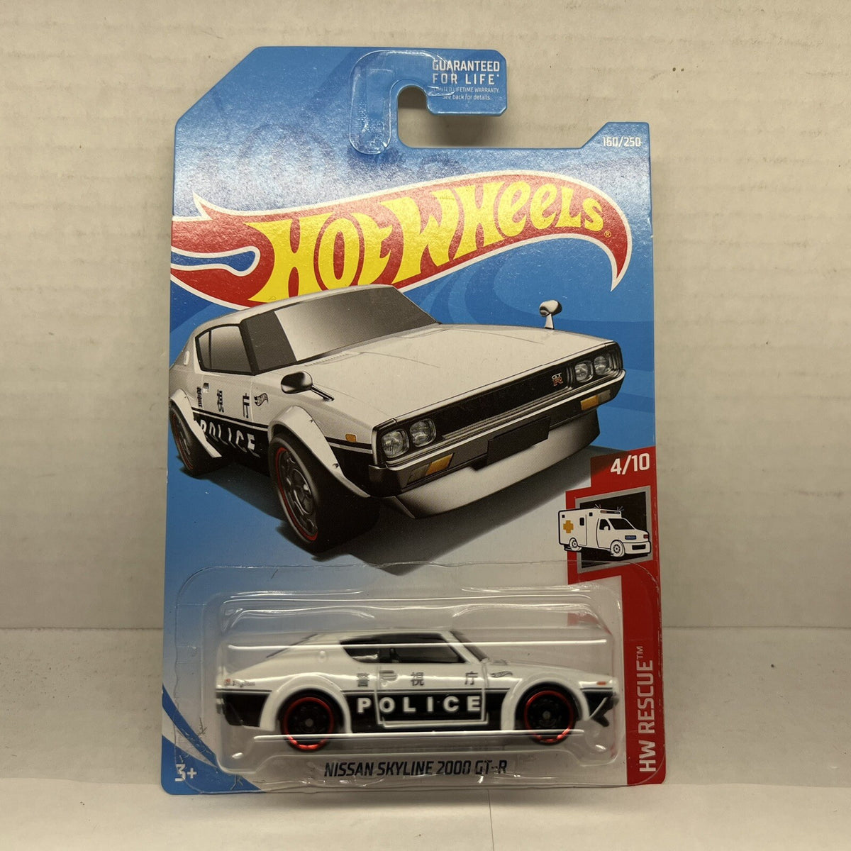 Hot Wheels 160/250 White Police Nissan Skyline 2000 GT-R 4/10 HW Rescue