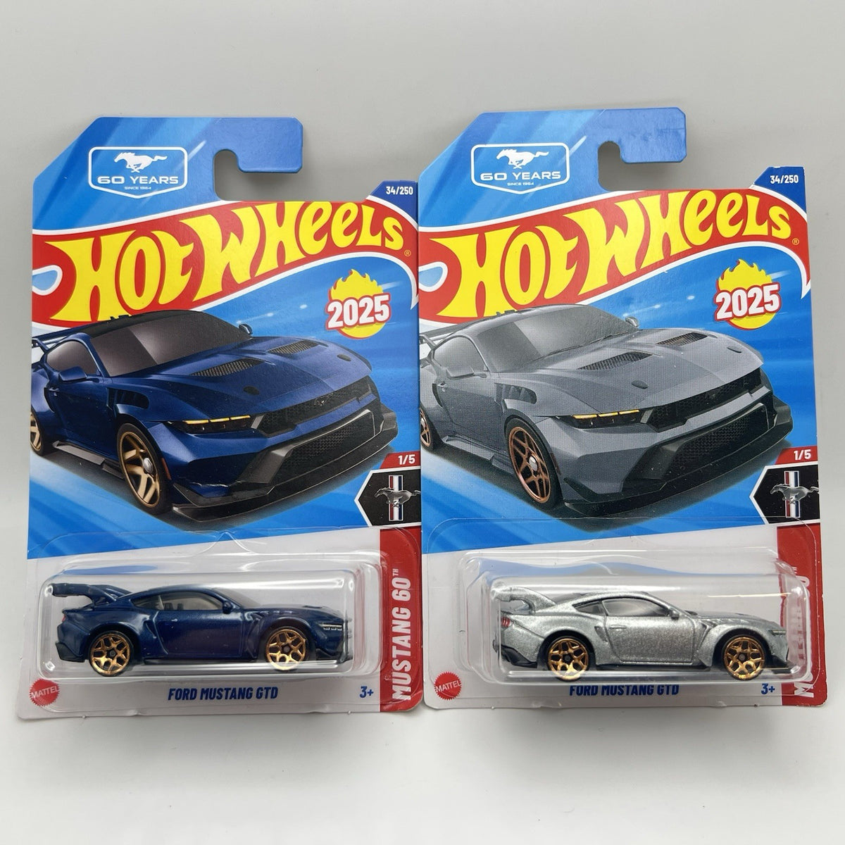 HOT WHEELS - LOT OF 2 -FORD MUSTANG GTD 1- SILVER & 1-BLUE - 1/5
