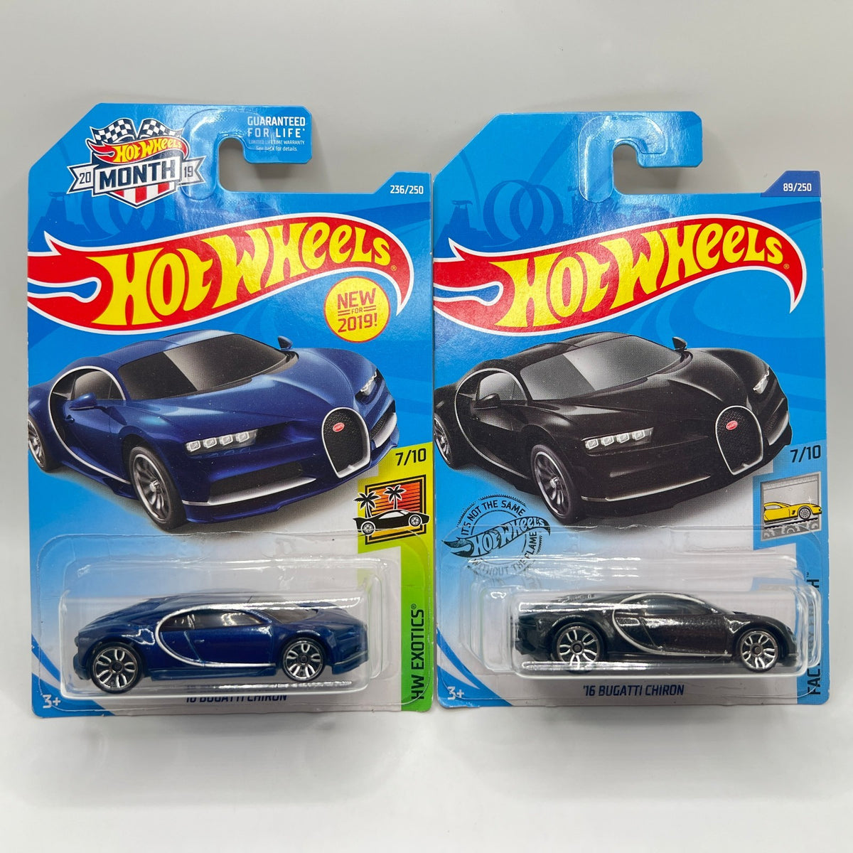 Hot Wheels '16 Bugatti Chiron Lot of 2 Blue 236/250 HW Month + Black 89/250
