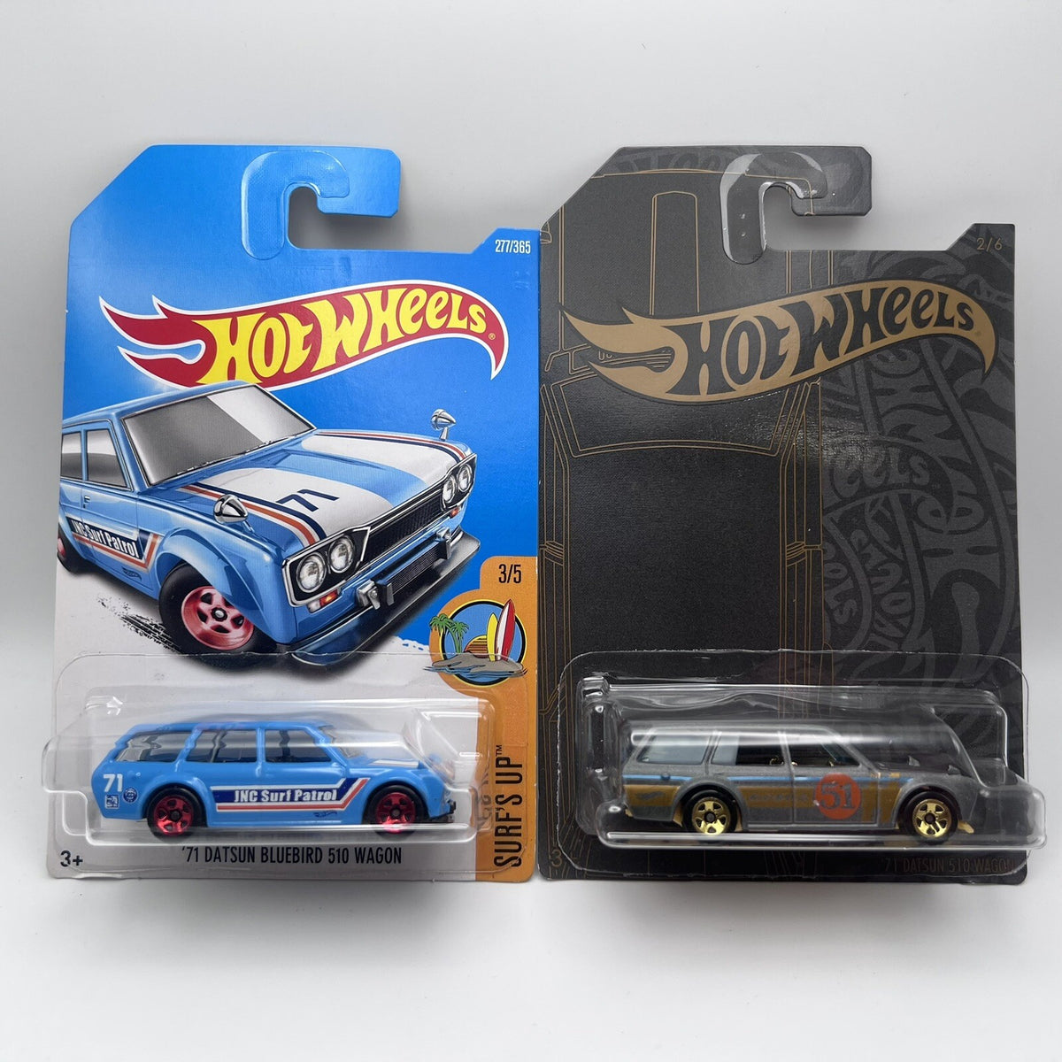HOT WHEELS LOT OF 2 71 DATSUN BLUEBIRD 510 WAGONS, Blue & Grey 51st Anniversary