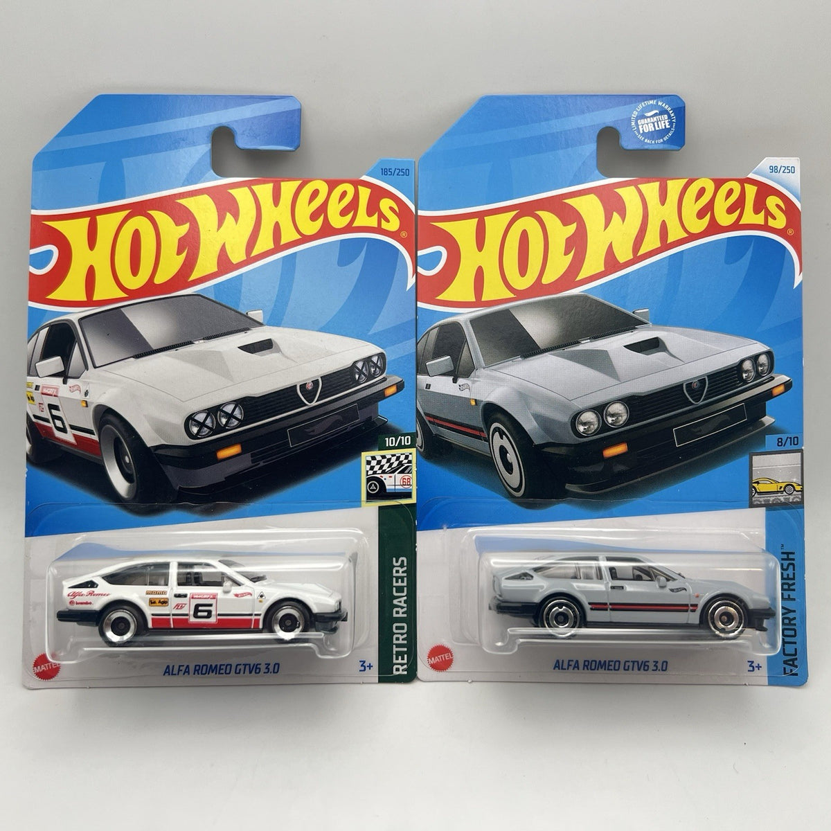 Hot Wheels Alfa Romeo GTV6 Lot of 2 White Retro Racer Gray Factory Fresh Carded