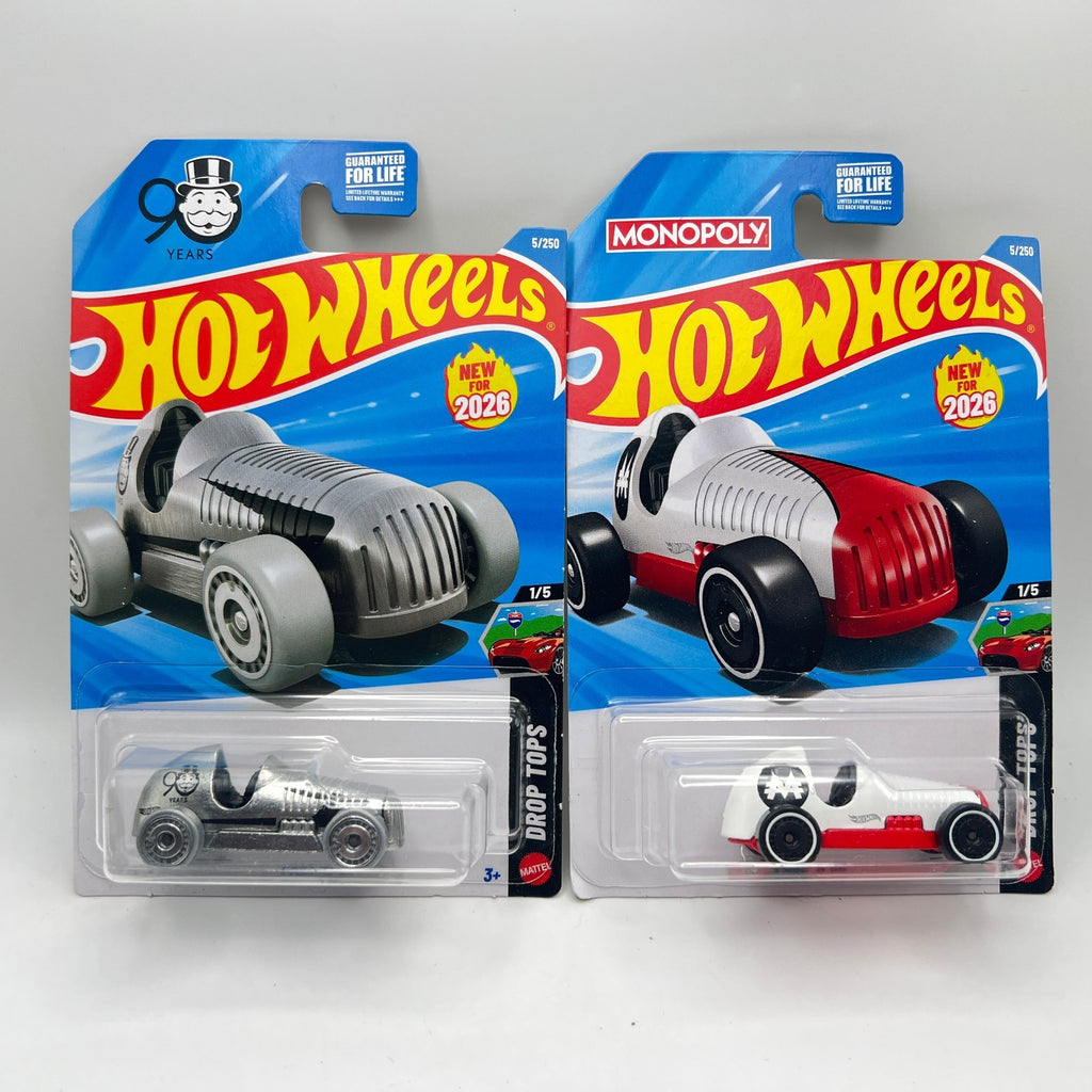 Hot Wheels Pass 'N Go Lot of 2 Silver & White Monopoly Drop Tops 1/5 5/250 2026