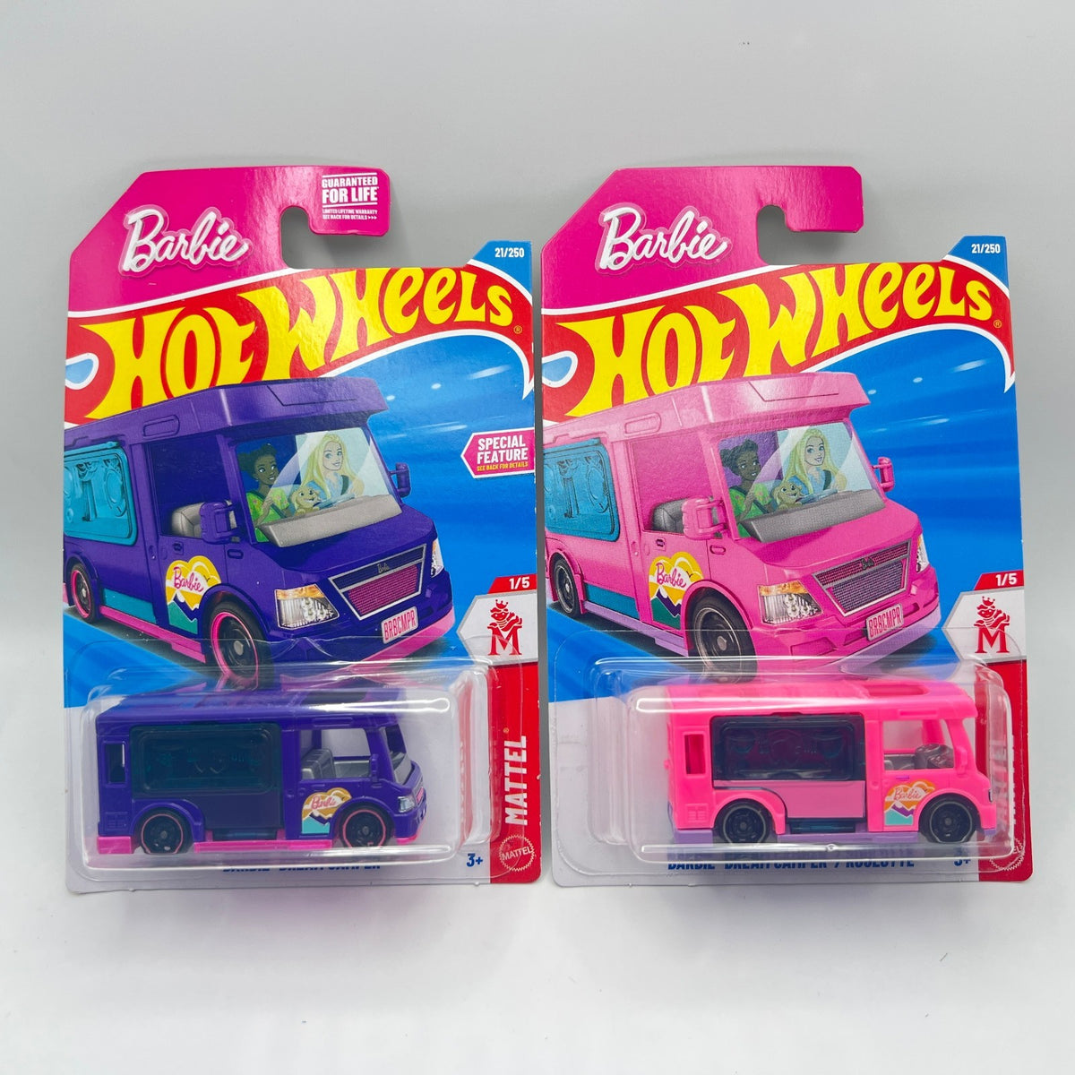 Hot Wheels Barbie Dream Camper Lot of 2 Purple + Pink 21/250 1:64