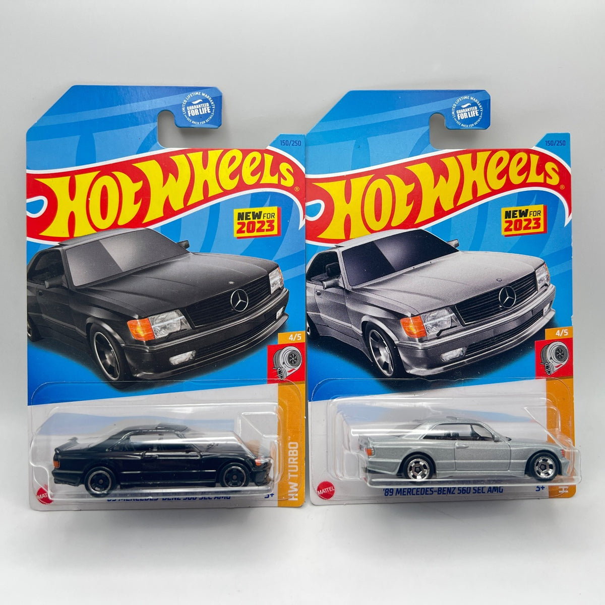Hot Wheels 89 Mercedes-Benz 560 SEC AMG Lot of 2 Black & Silver HW Turbo 150/250