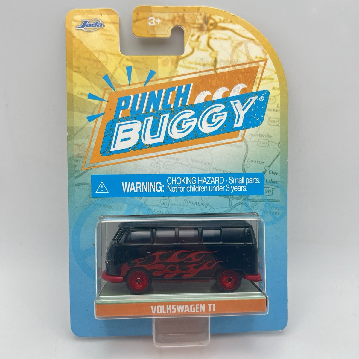 Jada Punch Buggy 1960s Volkswagen T1 Van VW Bus Black w/ Flames 1/64 Scale