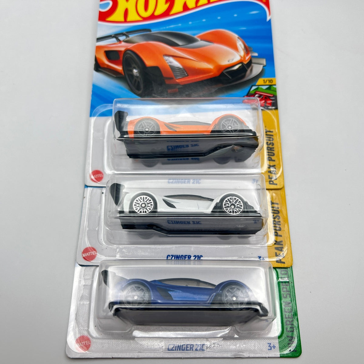 Hot Wheels Czinger 21C Lot of 3 Orange White & Blue Peak Pursuit HW Green Speed