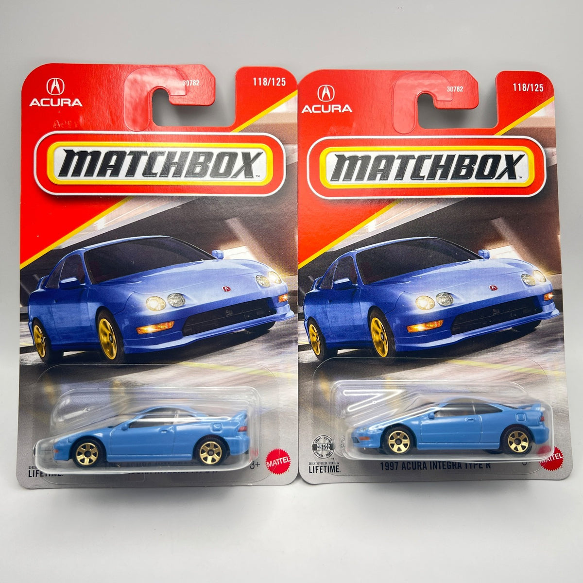 Matchbox 1997 Acura Integra Type R Light Blue 118/125 LHD & RHD Lot of 2