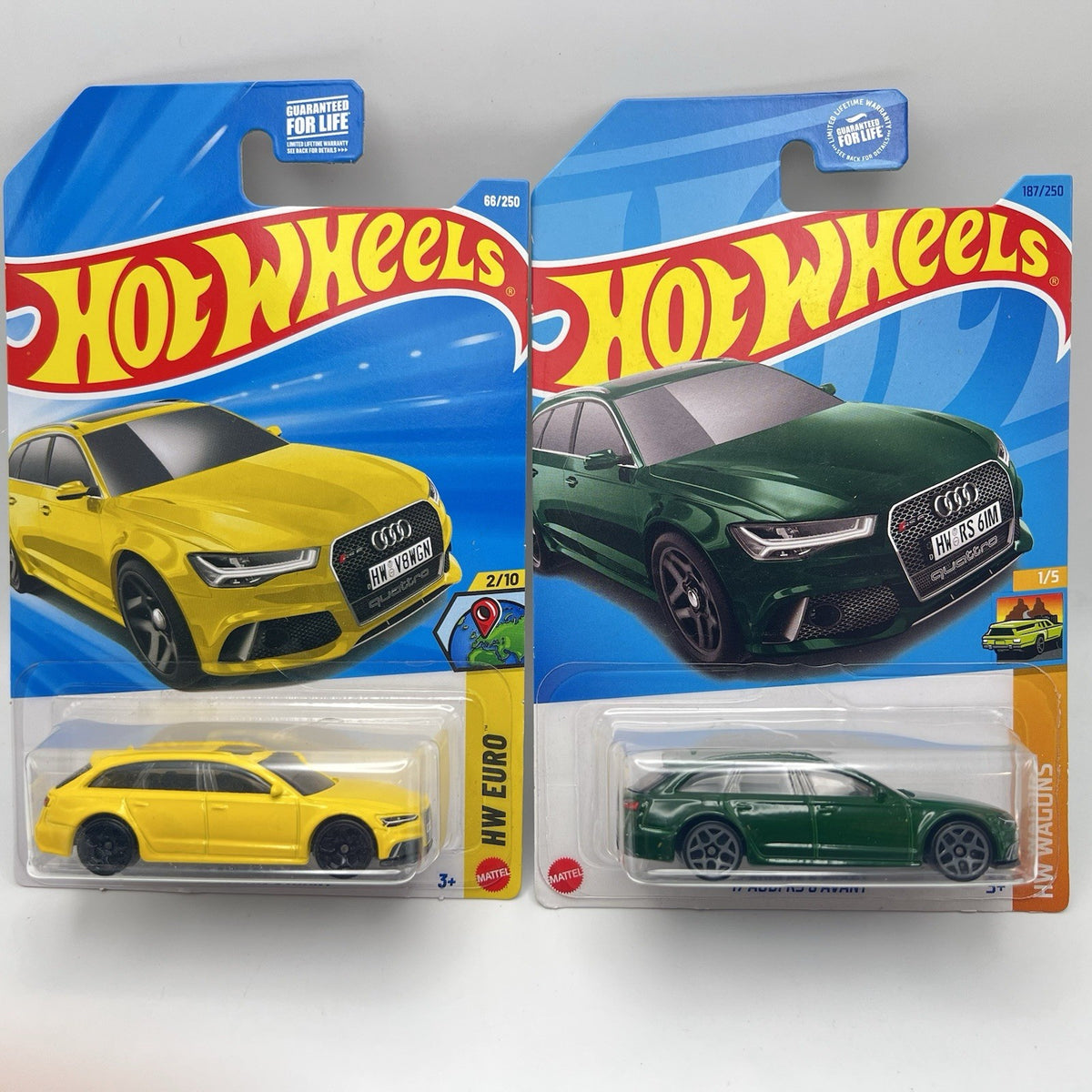 2023 & 2026 Hot Wheels 17 Audi RS 6 Avant Green & Yellow Lot of 2