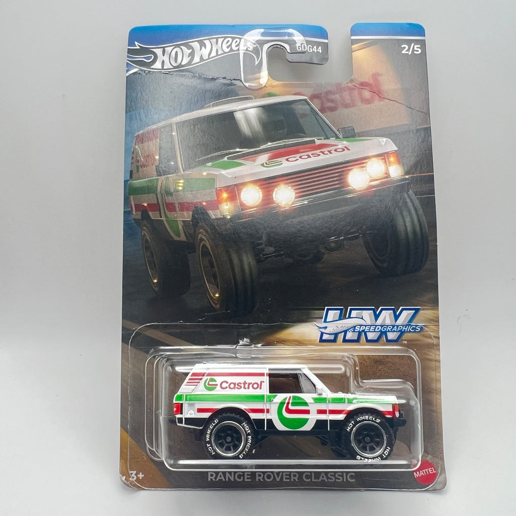 Hot Wheels Speed Graphics Range Rover Classic Castrol White 2/5 1:64 Diecast