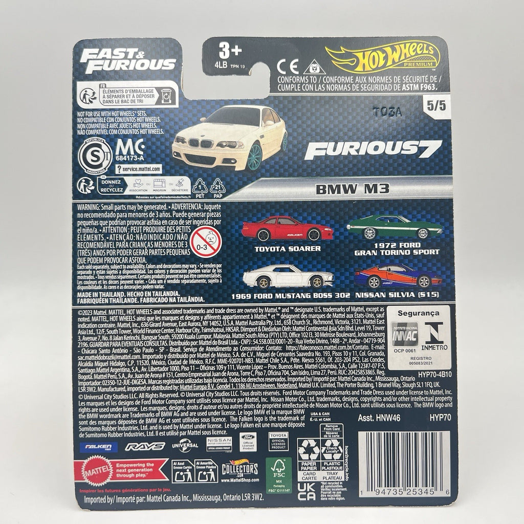 2023 Hot Wheels Premium Fast & Furious BMW M3 E46 White 3/5 Furious 7