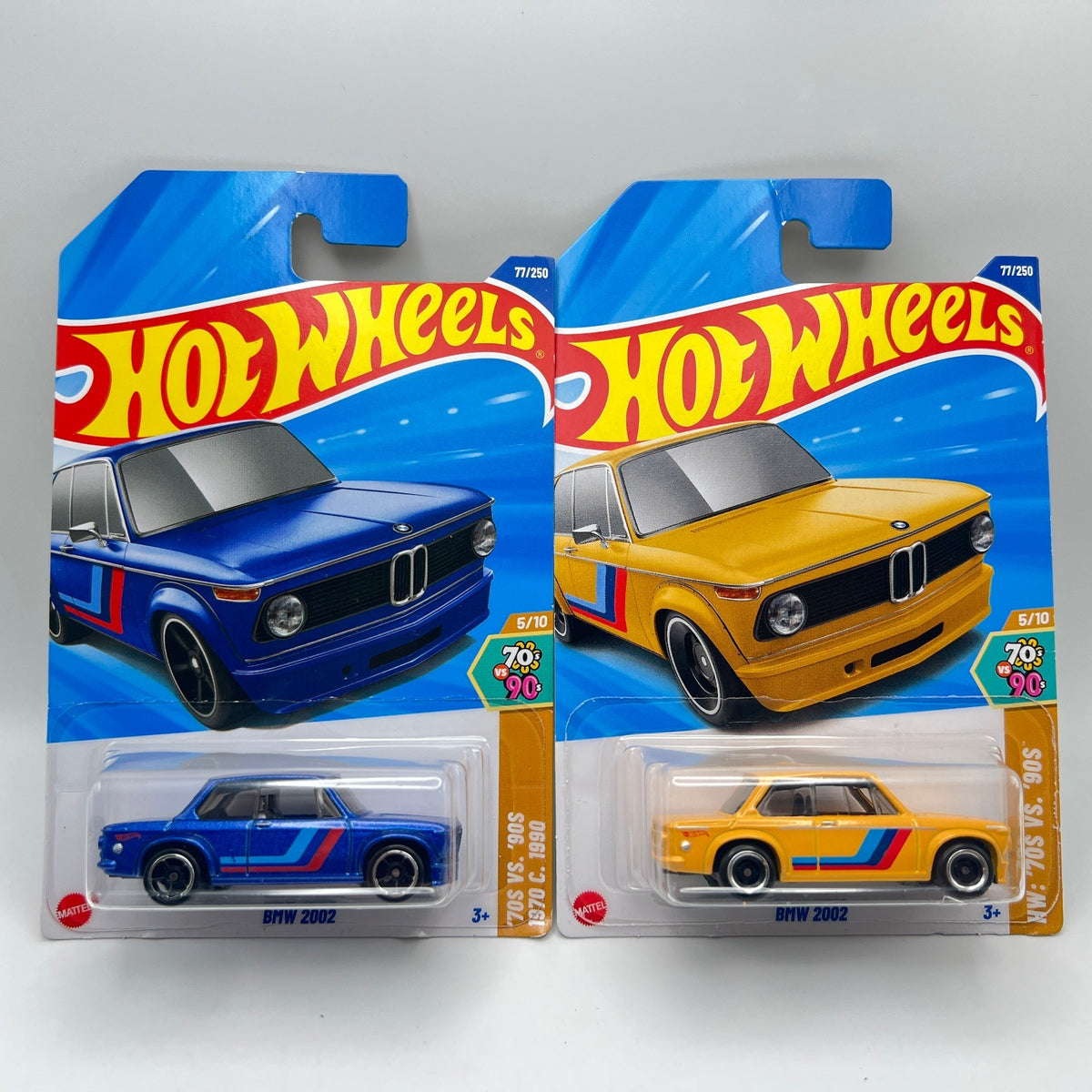 Hot Wheels BMW 2002 Lot of 2 Blue & Yellow HW 70s vs 90s 5/10 77/250