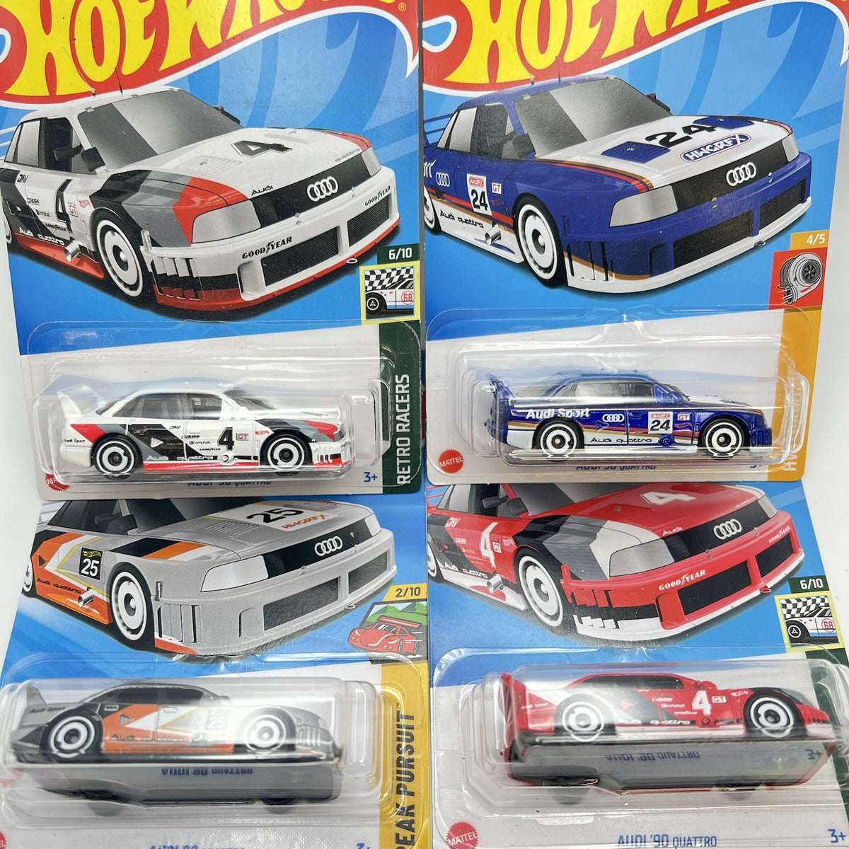 Hot Wheels Audi '90 Quattro (Lot of 4) Red, White, Blue And Grey