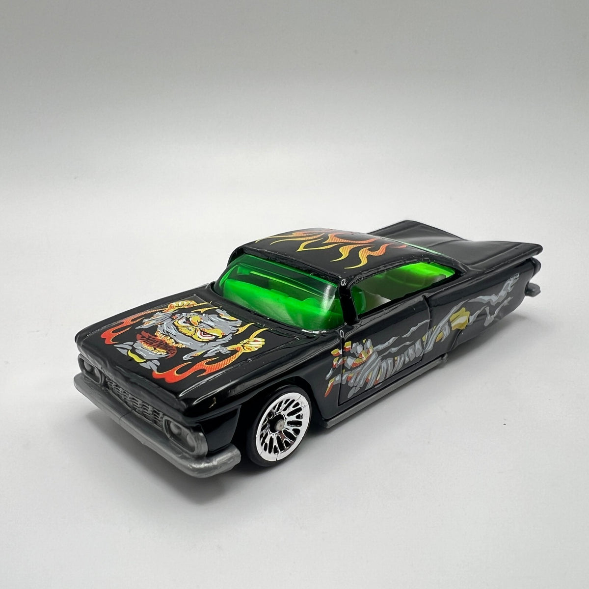 Hot Wheels '59 Chevy Impala Black Flames Green Windows Lace Wheels LOOSE 1/64