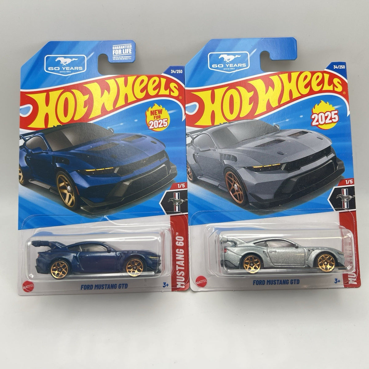 HOT WHEELS - LOT OF 2 -FORD MUSTANG GTD 1- SILVER & 1-BLUE - 1/5