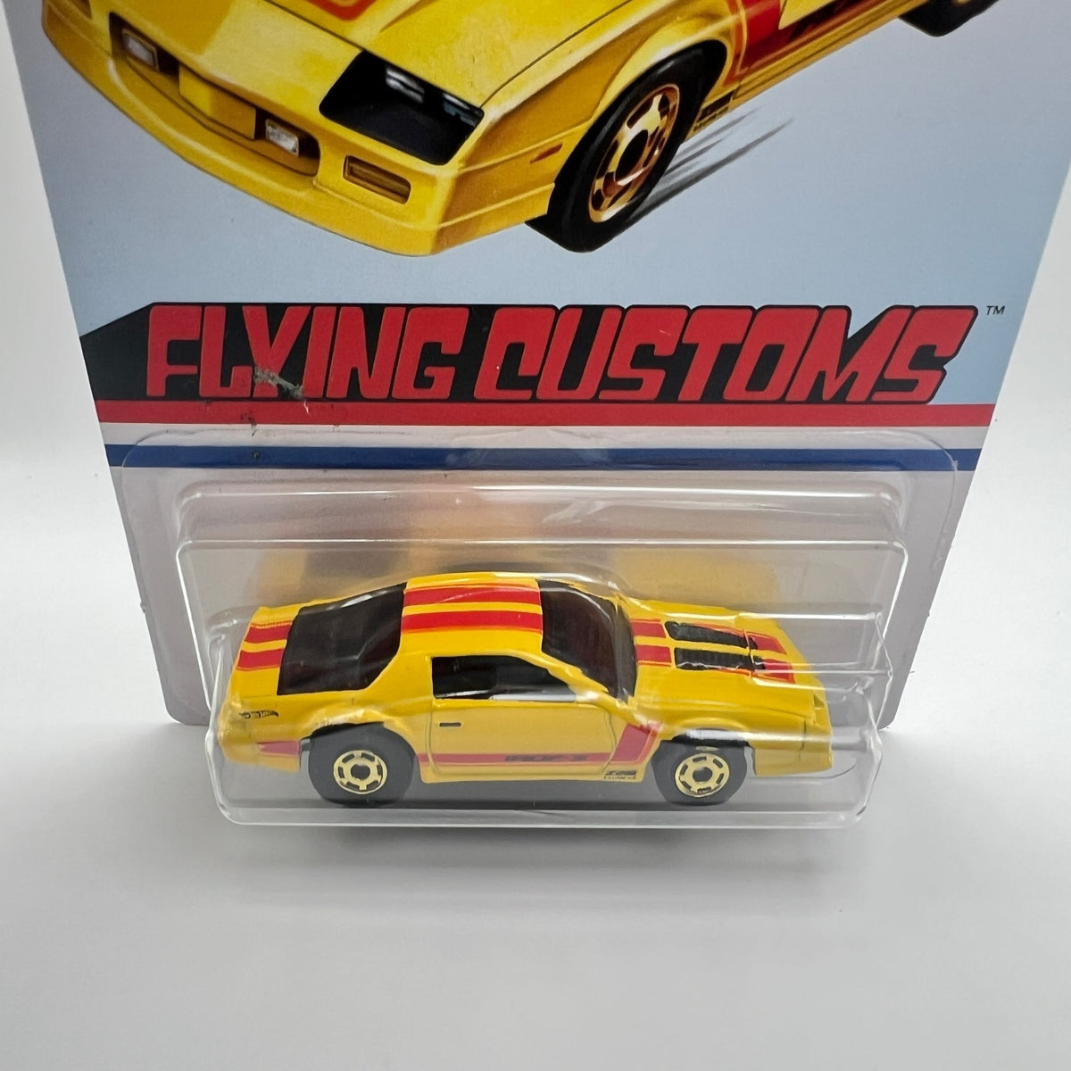 Hot Wheels '85 Chevrolet Camaro IROC-Z Yellow Flying Customs