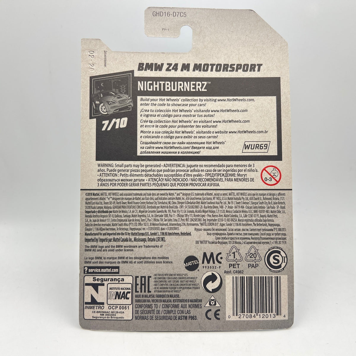 Hot Wheels BMW Z4 M Motorsport White 172/250 Nightburnerz 7/10 1:64