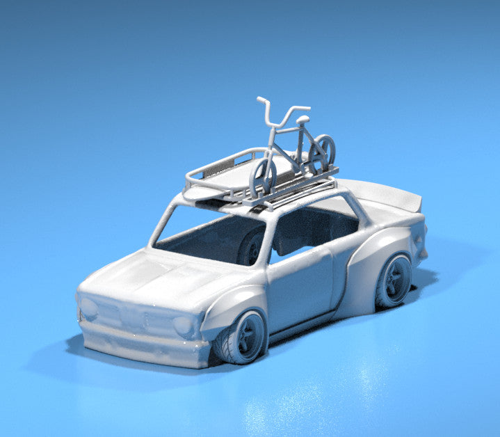 Pandem Style Wide Body Kit for Hot Wheels BMW 2002 W/Surfboard, Bike & Roof Rack