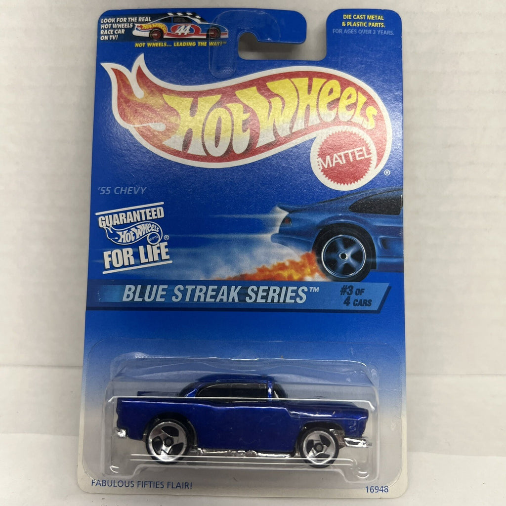 Hot Wheels '55 Chevy 2-Door 3-Spoke Blue Streak Series #575 1996 New Sealed NiB