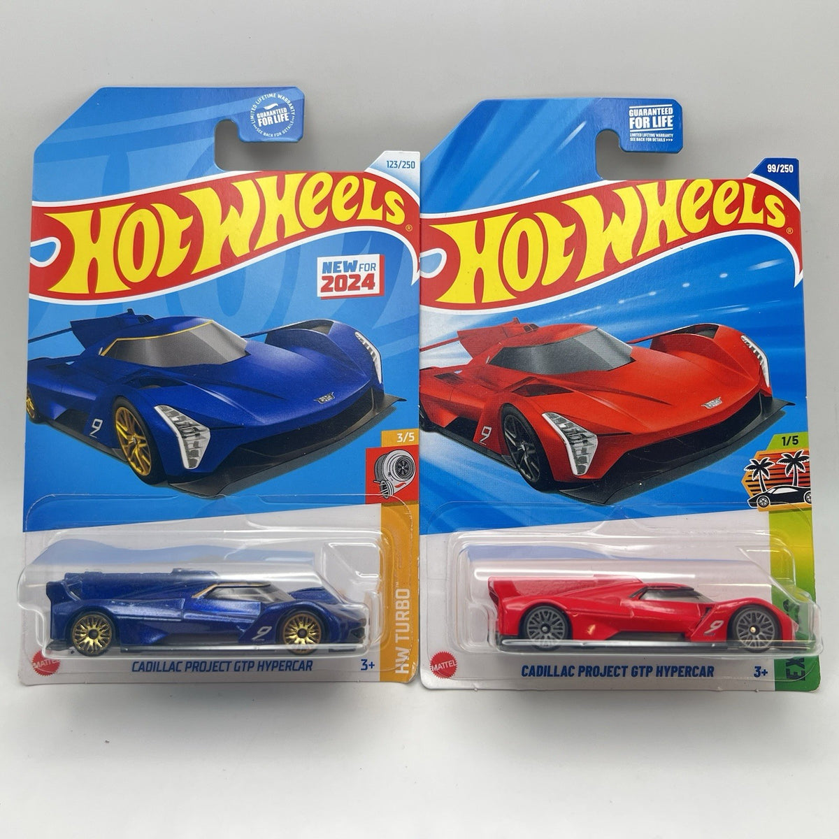 2 New Hot Wheels Cadillac Project GTP Hypercar #123 Turbo Blue #99 Exotics Red