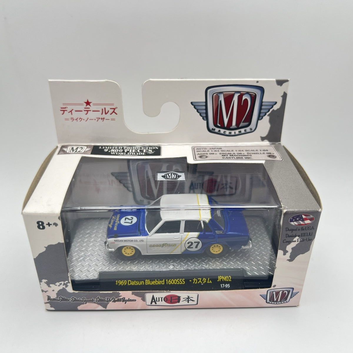 2017 M2 MACHINES AUTO JAPAN - 1969 DATSUN BLUEBIRD 1600SSS WHITE & BLUE JPN02