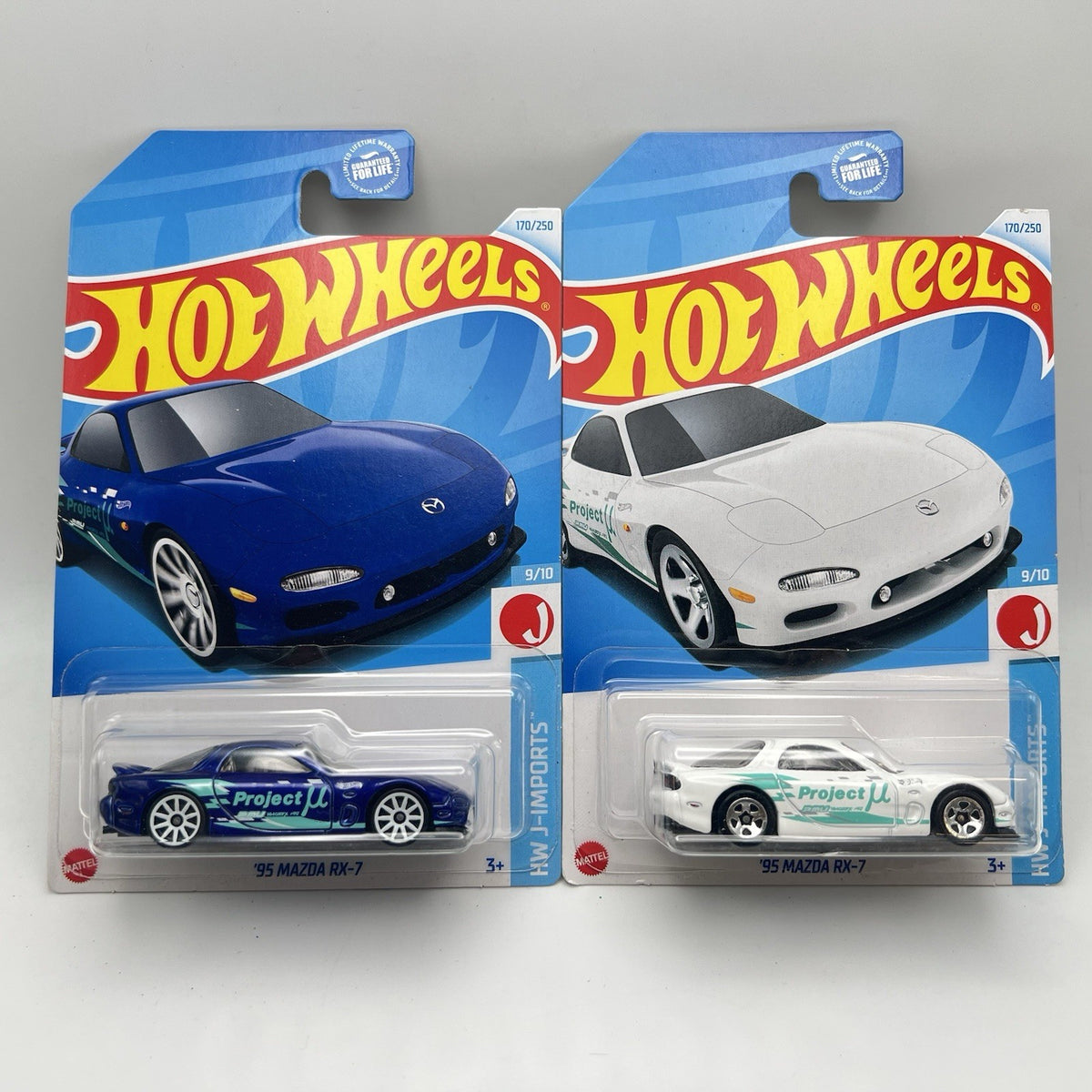 Hot Wheels '95 Mazda RX-7 White Project MU Blue White Color VARIATION set