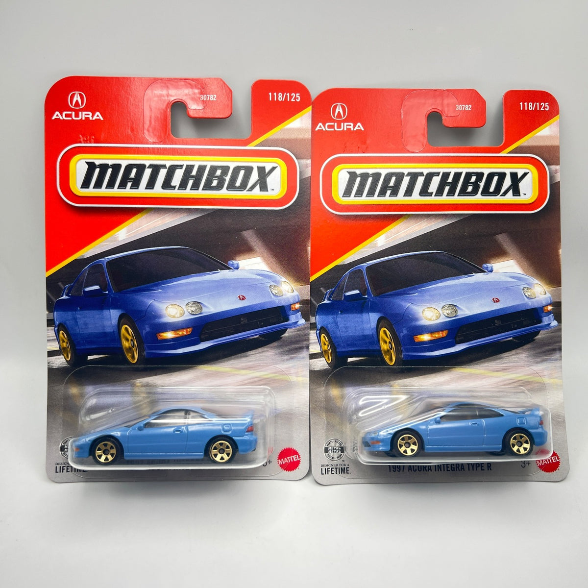 Matchbox 1997 Acura Integra Type R Light Blue 118/125 LHD & RHD Lot of 2