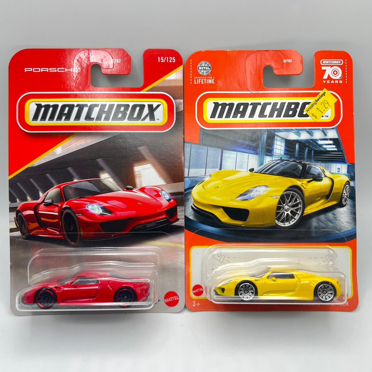 Matchbox Porsche 918 Spyder Lot of 2 Red 15/125 + Yellow 77/100