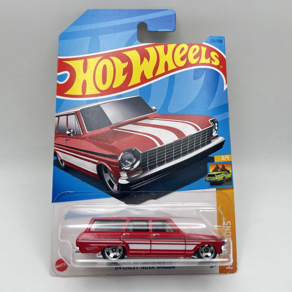 HOT WHEELS #222 ’64 CHEVY NOVA WAGON RED HW WAGONS 3/5 Diecast Car