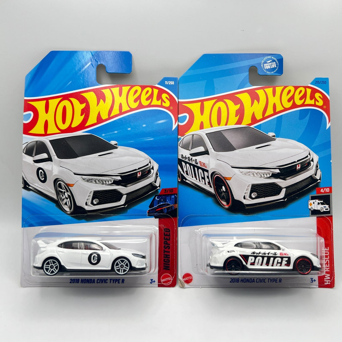 Hot Wheels 2018 Civic Type R Lot of 2 White 11/250 Nightspeed + Police Rescue