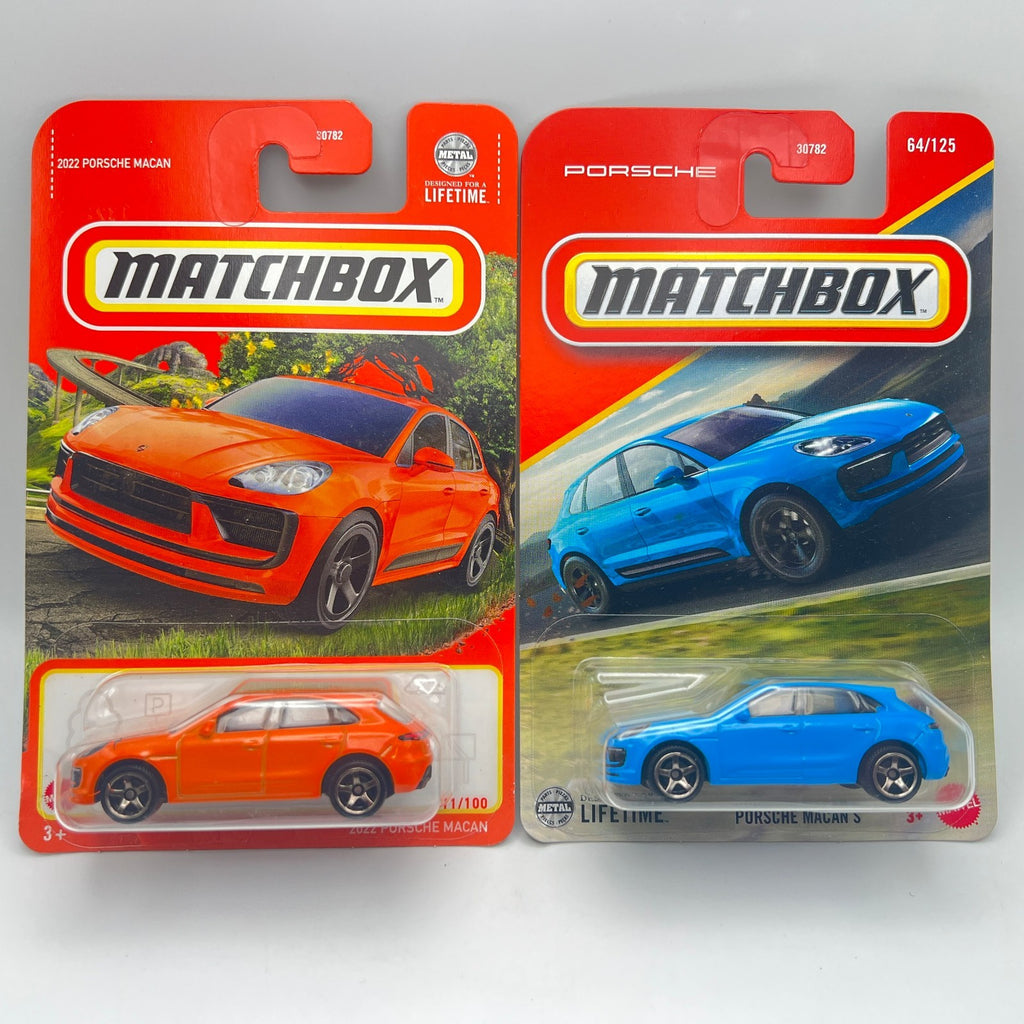 Matchbox Porsche Macan Lot of 2 Orange 2022 11/100 + Blue Macan S 64/125 1:64