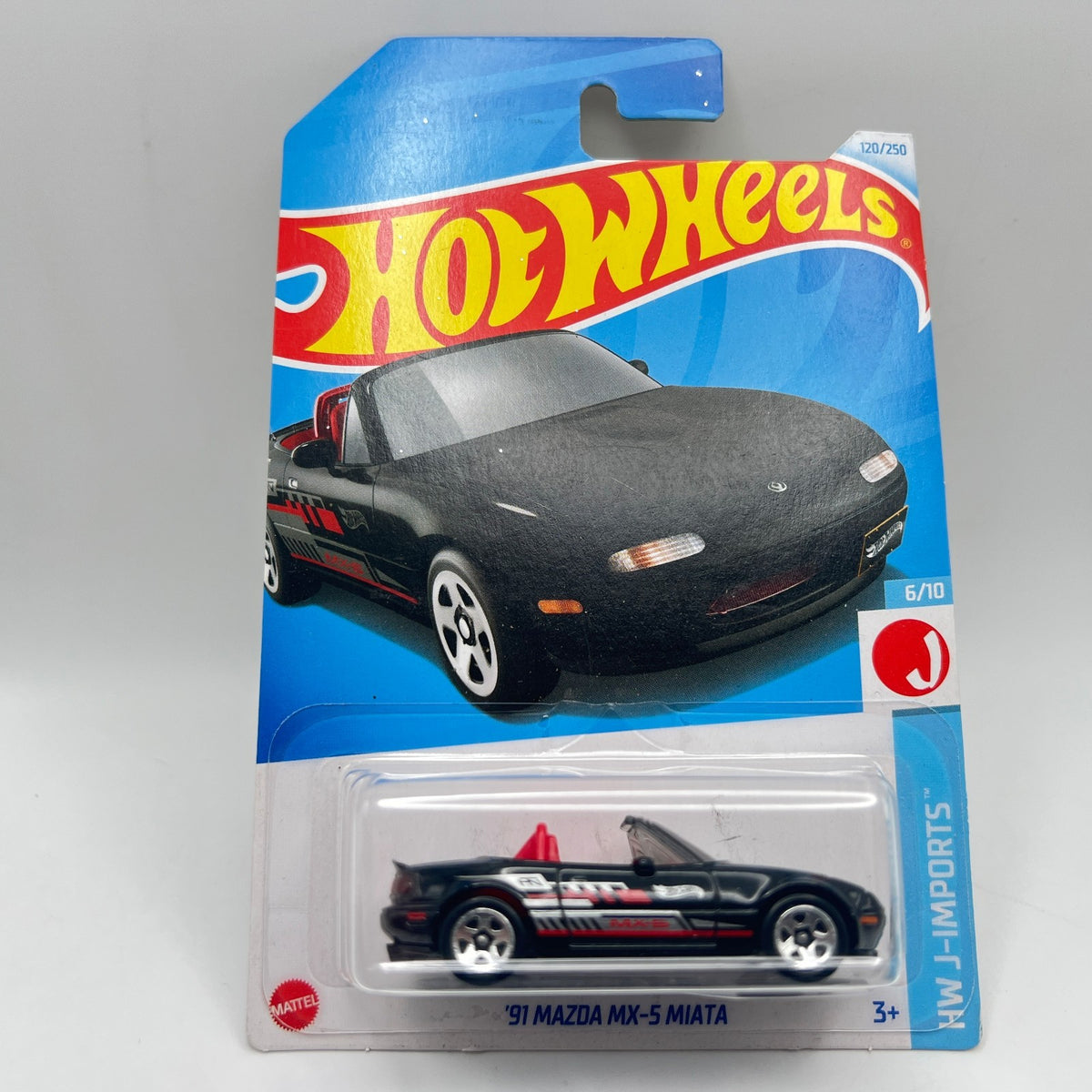 Hot Wheels 91 Mazda MX-5 Miata 120/250 J-Imports 6/10 Black 1:64