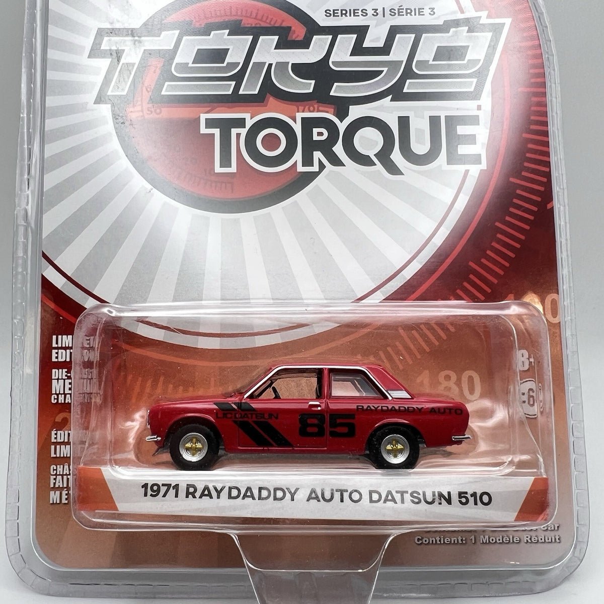 1/64 GREENLIGHT TOKYO TORQUE 1971 RAY DADDY AUTO DATSUN 510 #85 RED