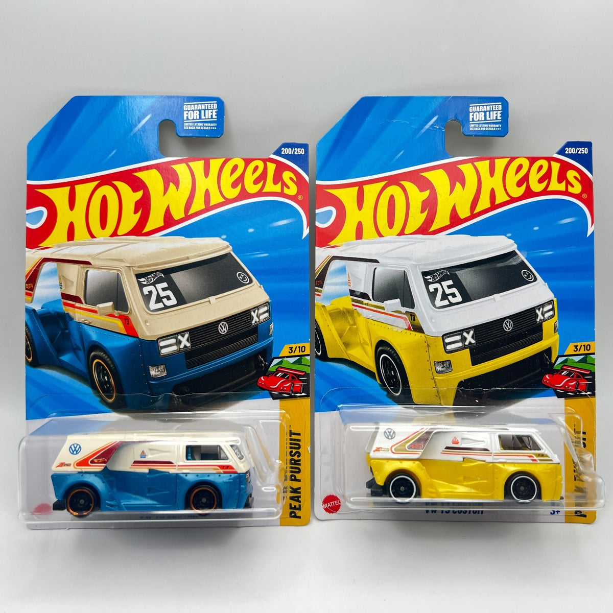 Hot Wheels VW T3 Custom Lot of 2 Blue & Yellow Peak Pursuit 3/10 200/250
