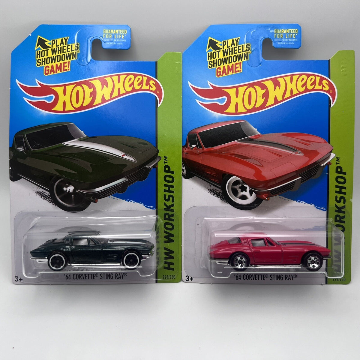 Lot Of 2 Hot Wheels '64 Corvette Sting Ray 223/250 - Green & Red- 2014 Mainline