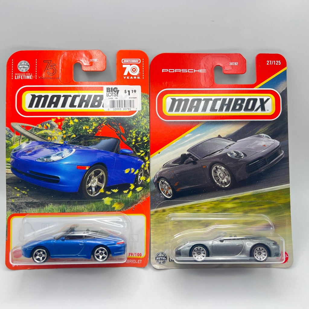 Matchbox Porsche 911 Carrera Cabriolet Lot of 2 Blue Silver 1:64