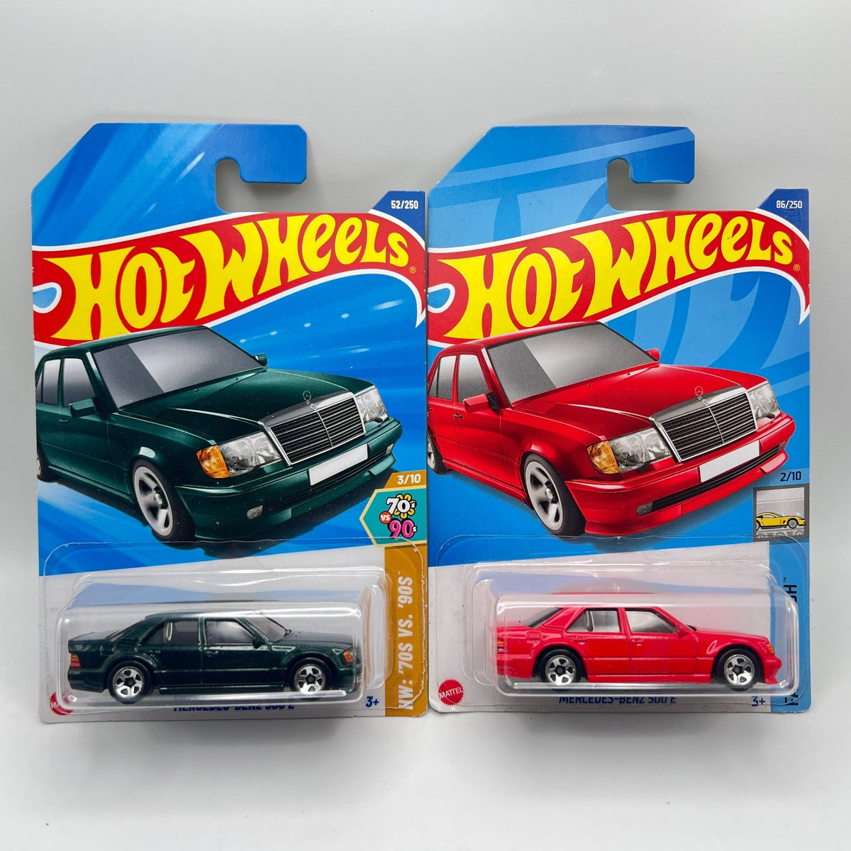 Hot Wheels Mercedes-Benz 500 E Lot of 2 Green 70s vs 90s & Red Factory Fresh