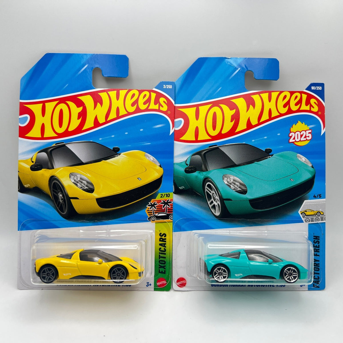 Hot Wheels Gordon Murray T.33 Lot of 2 Yellow Exoticars & Teal Factory Fresh