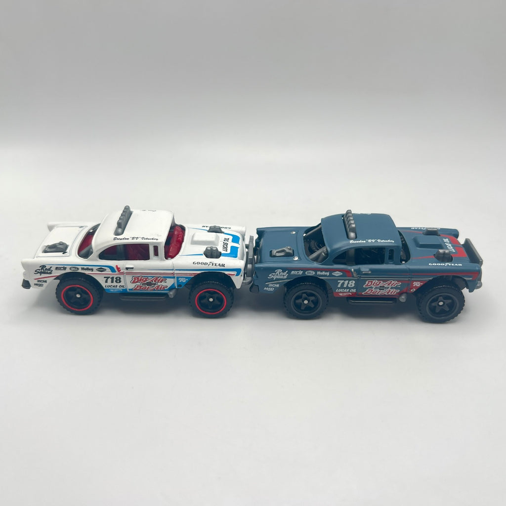 Hot Wheels Big-Air Bel-Air Lot of 2 White + Blue Gray Lucas Oil #718 LOOSE
