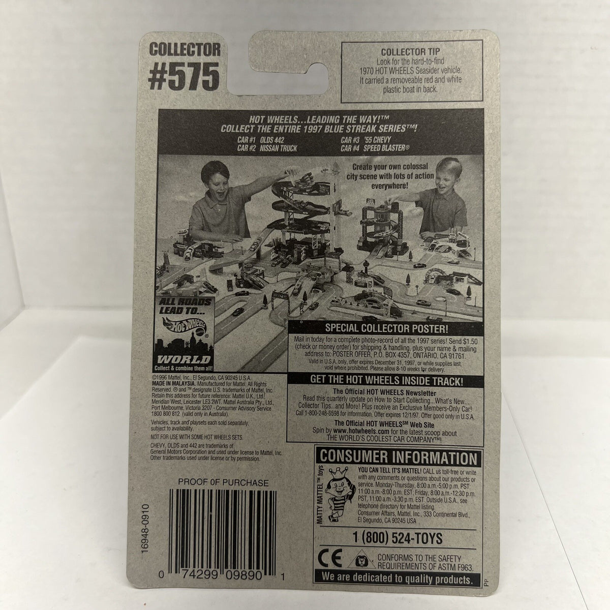 Hot Wheels '55 Chevy 2-Door 3-Spoke Blue Streak Series #575 1996 New Sealed NiB