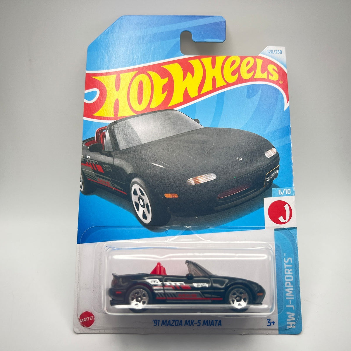 Hot Wheels 91 Mazda MX-5 Miata 120/250 J-Imports 6/10 Black 1:64