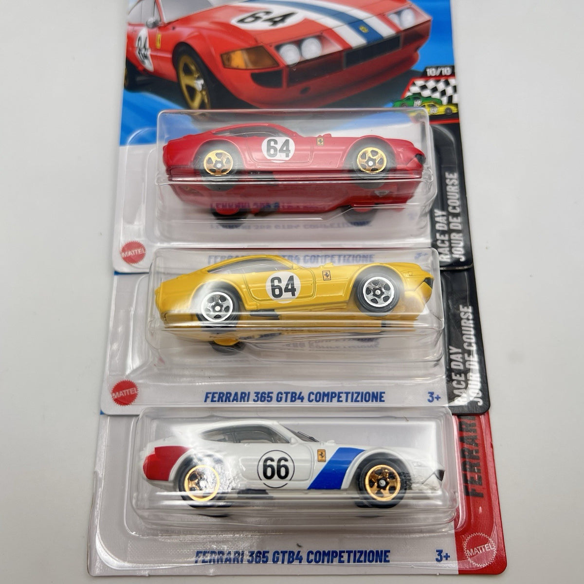 🔥Hot Wheels Ferrari 365 GTB4 Competizione Lot Of 3 - White, Red, Yellow🔥
