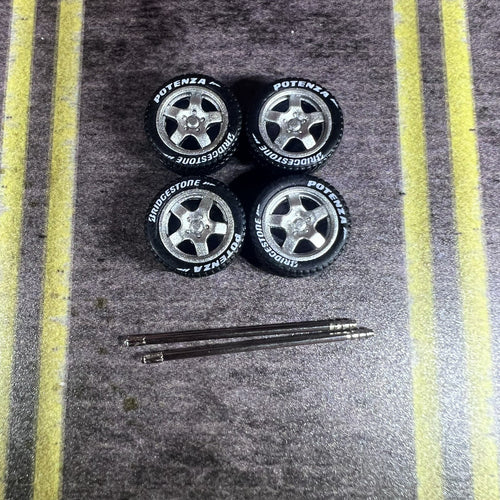 1/64 Scale 5 SPOKE Wheels With Rubbe Tires  For Hot Wheels Matchbox Tomica