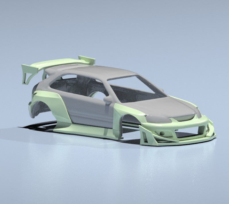Pandem Style Wide Body Kit for Hot Wheels Honda Civic EK9 Hatchback - Resin