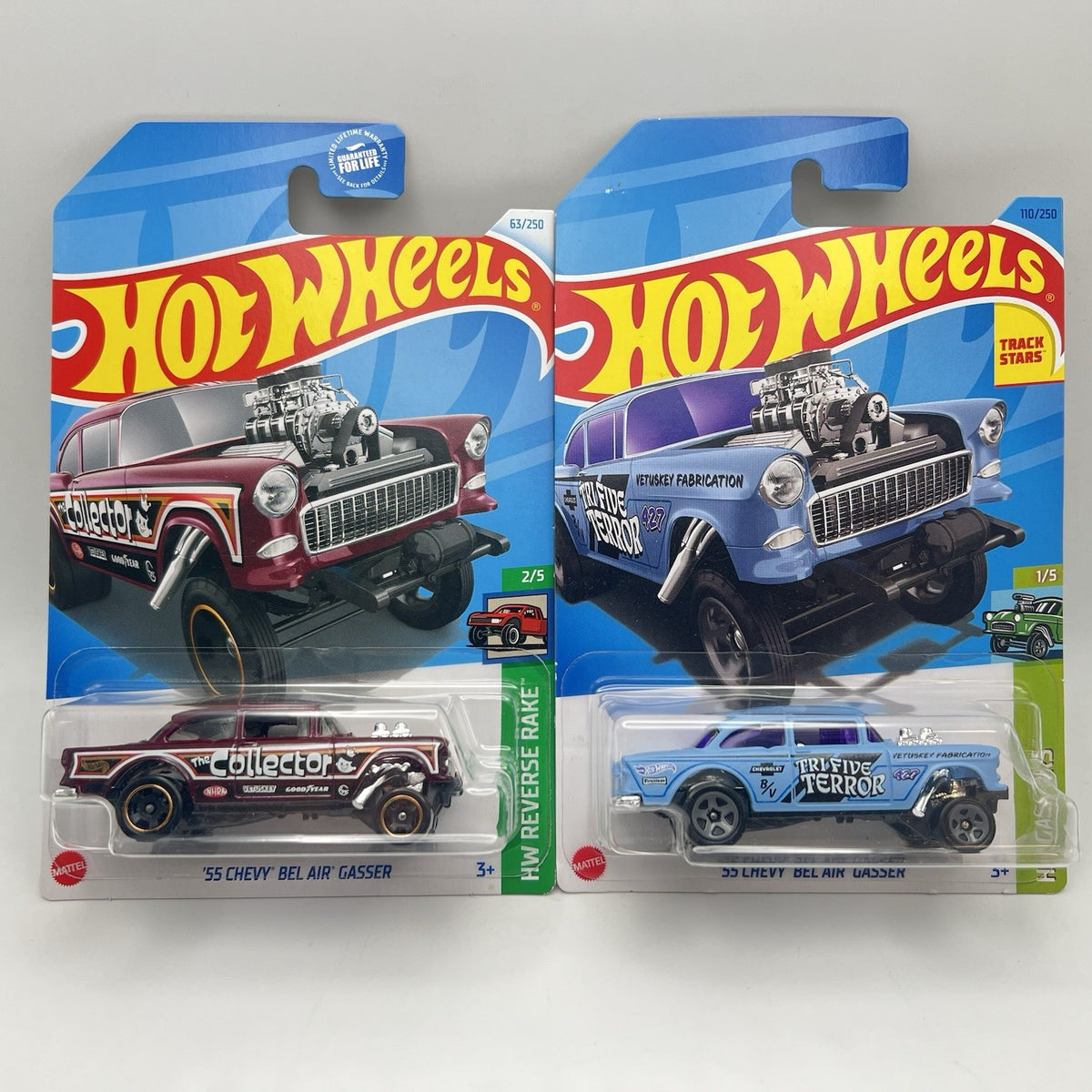 Hot Wheels "HW Reverse Rake & Terror Gasser" '55 CHEVY BEL AIR GASSER *SET OF 2*