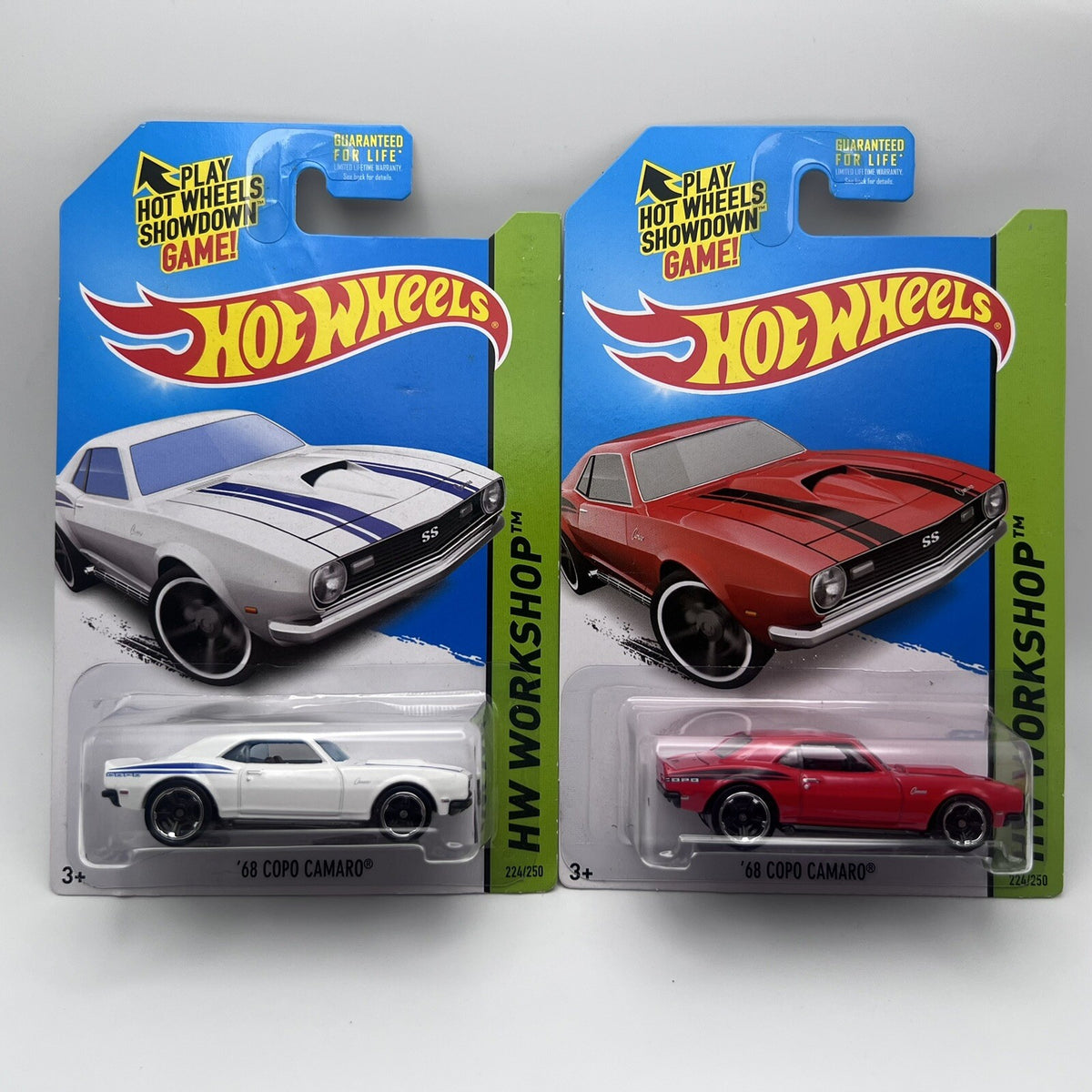 2014 Hot Wheels HW Workshop '68 Copo Camaro #224 Lot Of 2 - Red And White