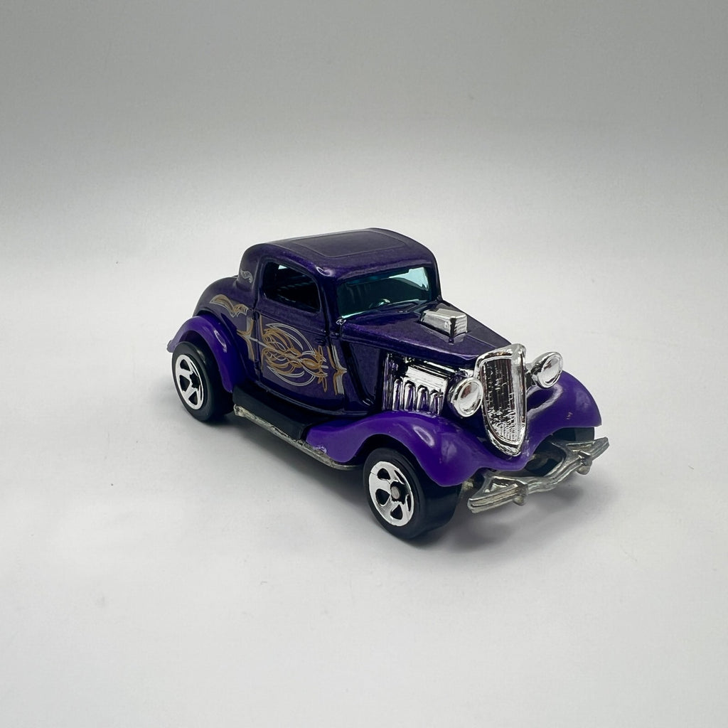 Hot Wheels 3-Window '34 Purple Gold Pinstripe Metal Base LOOSE 1/64