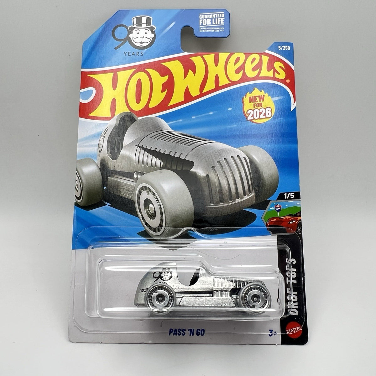 Hot Wheels Pass 'N Go 1/5 Drop Tops 5/250 90 Years Monopoly Silver JJH30