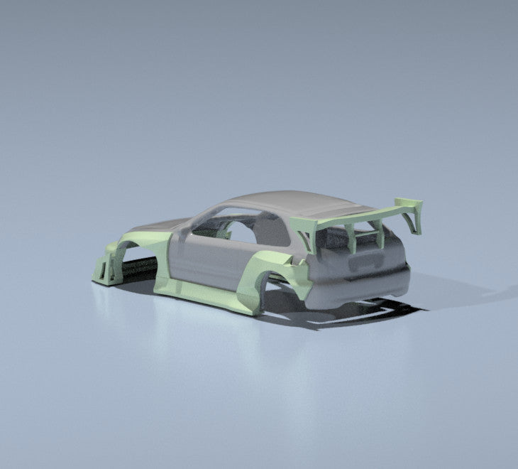 Pandem Style Wide Body Kit for Hot Wheels Honda Civic EK9 Hatchback - Resin